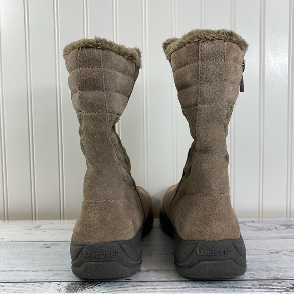 Lands End Boots Tan Suede All Weather Quilted Zip Winter Boots Women’s 7 B - Picture 3 of 10